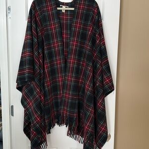 Lucky brand plaid wool poncho wrap.  Black and red plaid